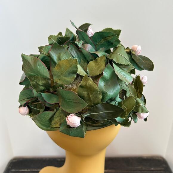 Vintage 60s Joseph Magnin Leafy Floral Fascinator Hat - Picture 5 of 7